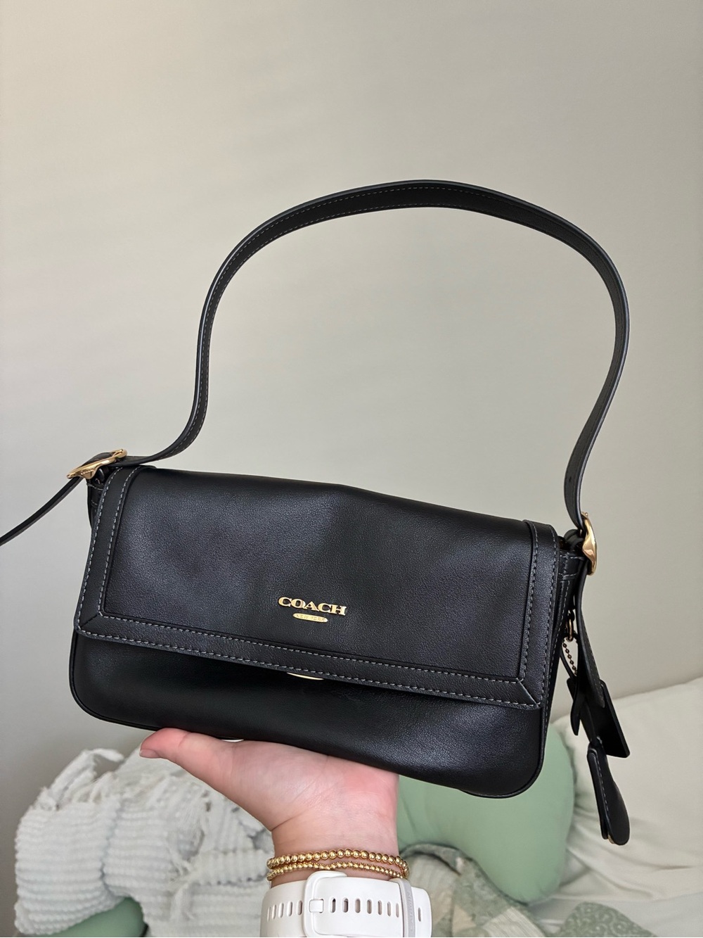 Etta Small Flap Shoulder Bag in Black & Gold